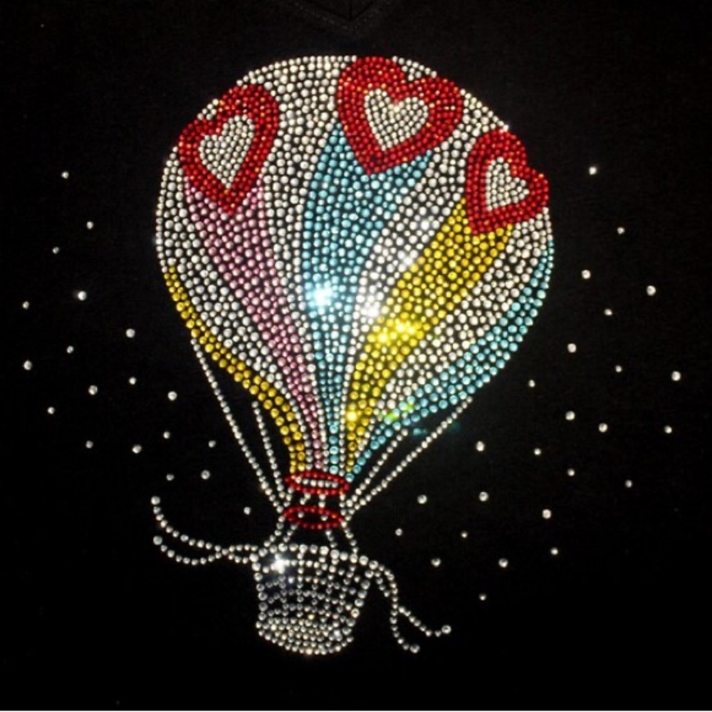 New shirt hot air balloon rhinestones multicolor 3/4 sleeve black shirt